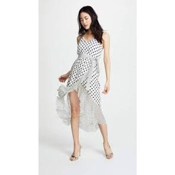 Alice + Olivia Black & white Mable Polka Dot Faux-Wrap Dress size 2 small - Picture 1 of 13